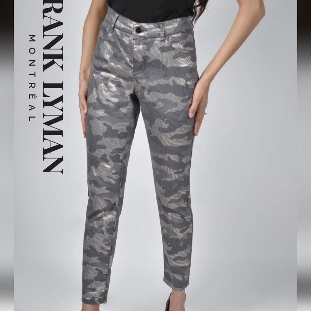 Frank Lyman Camo Grey Woven Denim Pants Small